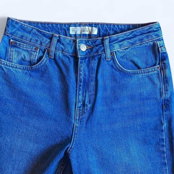 Topshop MOTO Blue Denim High Waisted Rise Straight Mom Jeans - Picture 2 of 8